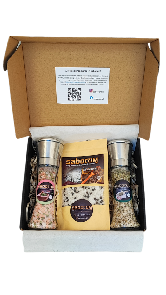 Caja Saborum con 2 molinillos y recarga a elección